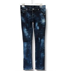 USA Cone Denim Selvedge Skinny Jeans Dark Indigo Bleach Tie Dye | W27